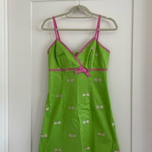 White Label Lilly Pulitzer Green and Pink Mini Dress with Bow and Dragonflies